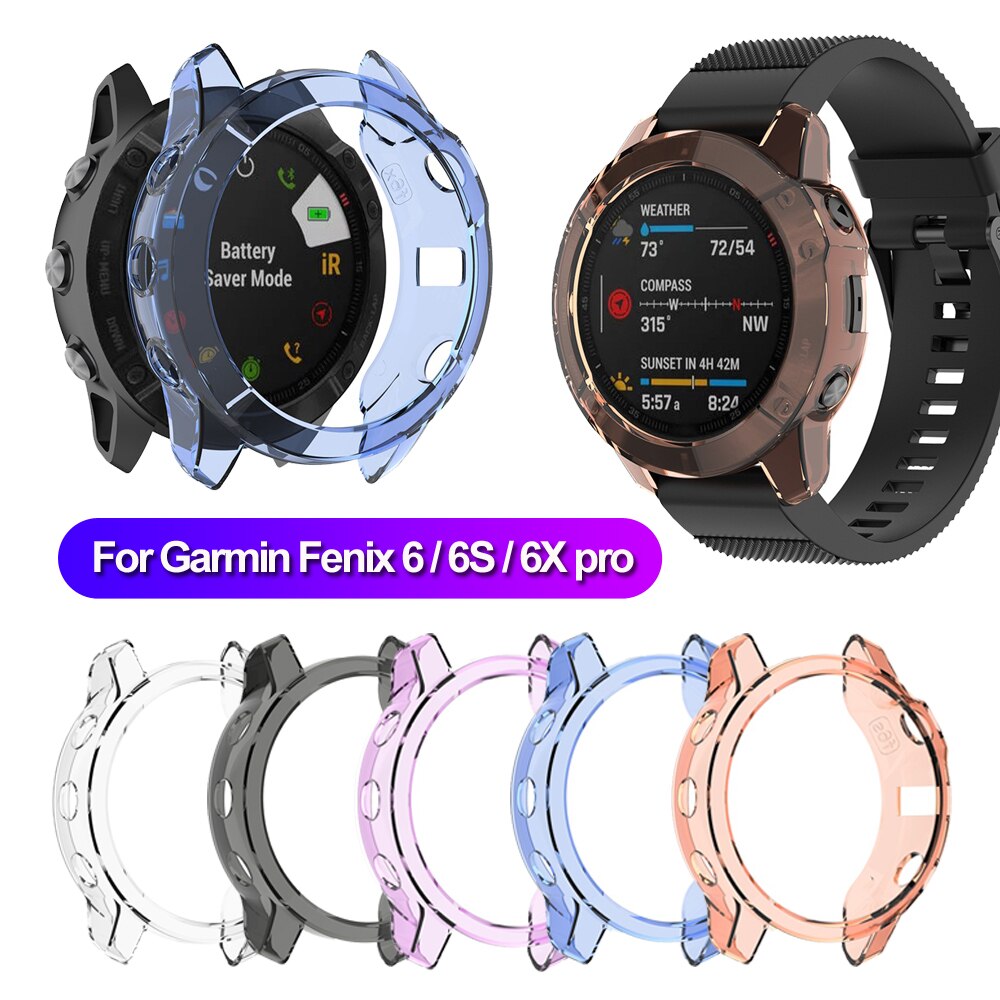 For Garmin Fenix 6 6S 6X Pro TPU Watch Case Smart Bracelet Protective Frame Shell Replacement Soft Shockproof Clear Protector