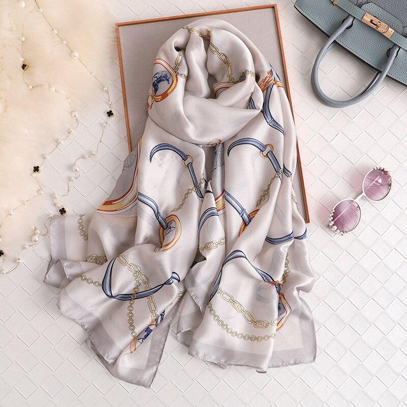 Høst 100%  silkeskjerf dame luksusmerke belter sjal og omslag foulard femme bandana mujer pluss størrelse 180cm: F118 c 2