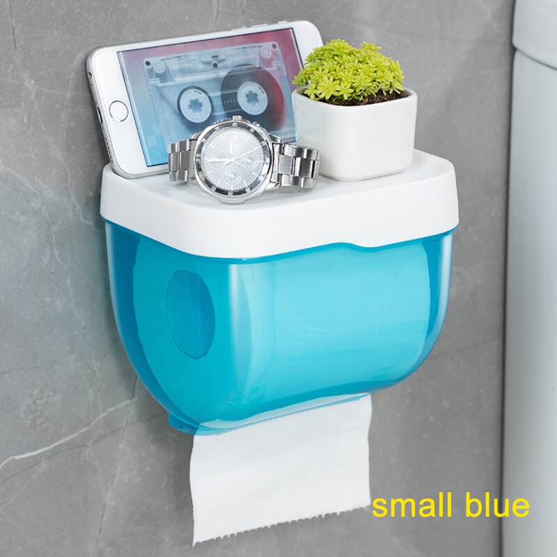 Montagem na parede de plástico suporte de papel higiênico banheiro wc suporte de toalha de papel higiênico prateleira de armazenamento rack de papel caixa de papel higiênico: S-blue