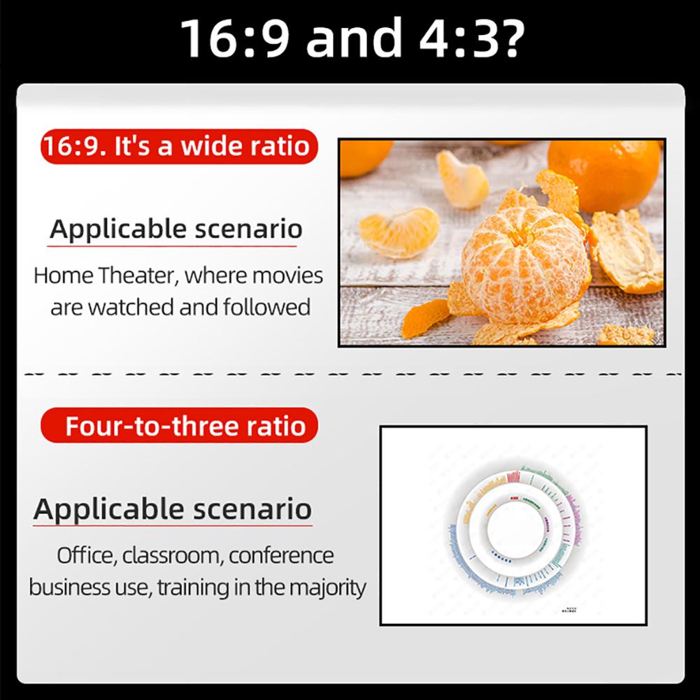 HD Projector Screen Portable Projection Movies Screen 4:3 Foldable Anti-Crease Projector Screen for Home Theater Outdoor Cinema