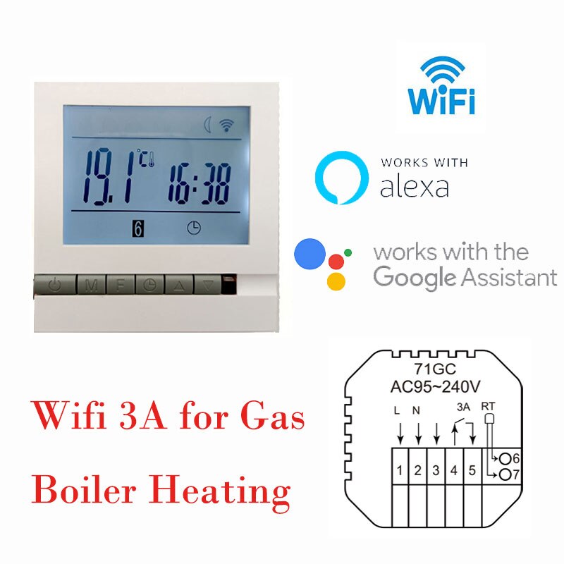 Mk71 95-240v smart wifi termostat vand/el gulvvarme vand/gas kedel temperaturregulator fungerer med tuya: 3a wifi -gc kedel