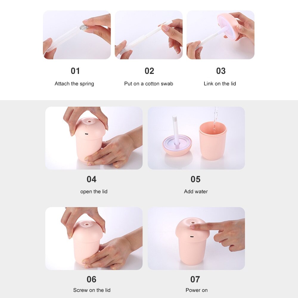 Mini Mushroom Humidifier Air Essential Oil Diffuser Aromatherapy Humidifier Ultrasonic USB Mist Maker with Warm Lights