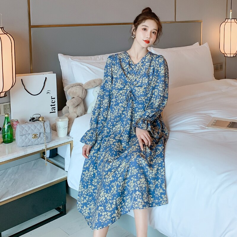 Maternity Dress Spring Autumn Long Sleeve Easy Matching Loose Floral Dress For Pregnant Women Mom Dress