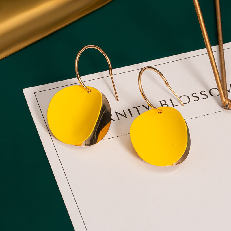POXAM – boucles d'oreilles pour femmes, , jaune, mignon, géométrique, arcylique, goutte d'or, bijoux à la ,: Yellow 224