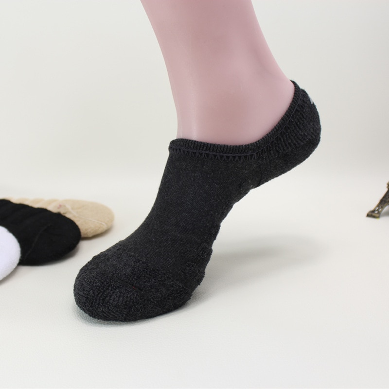 Chaussettes style serviette, invisible, pour homme, 6 pièces (3 paires), 3 couleurs/lot, matière coton, rayures, semelles anti-dérapantes, , , grande taille EU 43-46