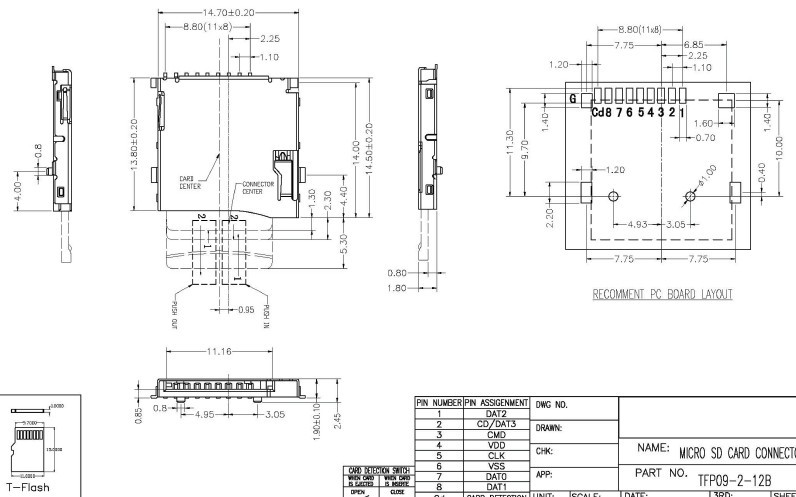 Conectores de ranura para tarjeta Micro SD de 9 pines, Flash en T, tamaño de estilo común, 14x15mm, cubierta de tarjeta TF, ranura para tarjeta autoadhesiva emergente