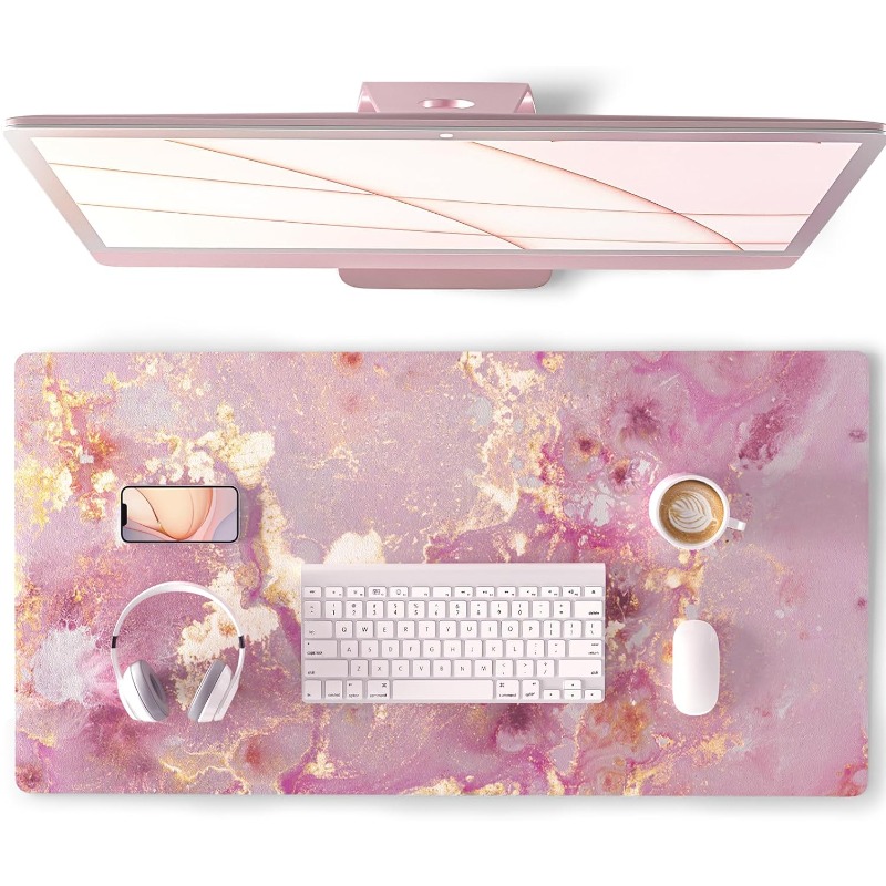 Large Mouse Pad Cute Pink Desk Mat for Desktop Women Girls Gaming Rose Gold Marble Protector Writing Pads for School Office Home