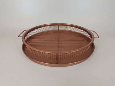 Bandeja de cobre para hornear, sartén antiadherente para asar aceite, cesta de patatas fritas, plato de parrilla, herramientas de cocina de malla para barbacoa casera: Round Gold