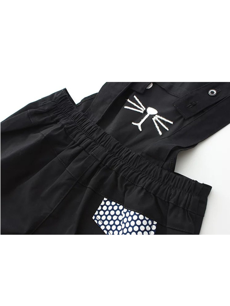 Japanischen Stil Kawaii Katze Stickerei Übergröße Schwarz Gesamt Gerollt Saum Denim Overall Für Frauen Combinaison Jeans Femme