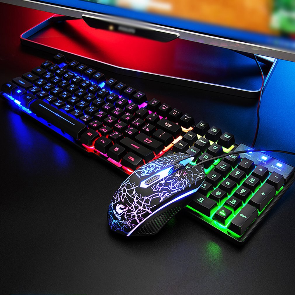 Russian+English Keyboard Wired Gaming Mouse And Keyboard Set Rainbow Backlit Gamger Computer Keyboard RU+EN Keyboards Combo