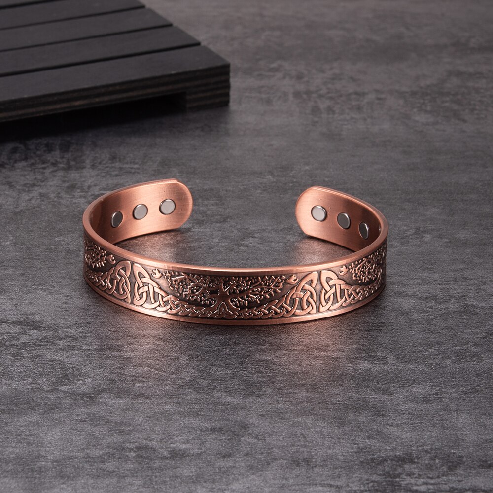Yggdrasil – Bracelet magnétique en cuivre pur pour hommes, réglable, énergie magnétique, avantages, Bracelet à nœud Viking