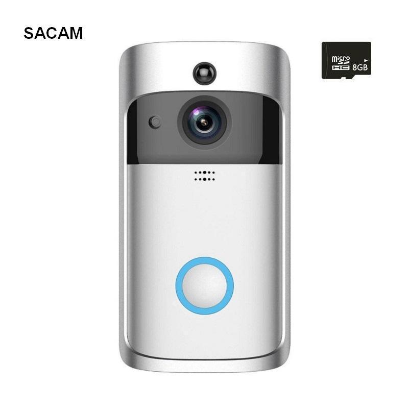 Sacam intelligent videodørklokke trådløst hjem wifi sikkerhedskamera gratis skytjeneste 8g sd-kort tovejs samtale nat vis
