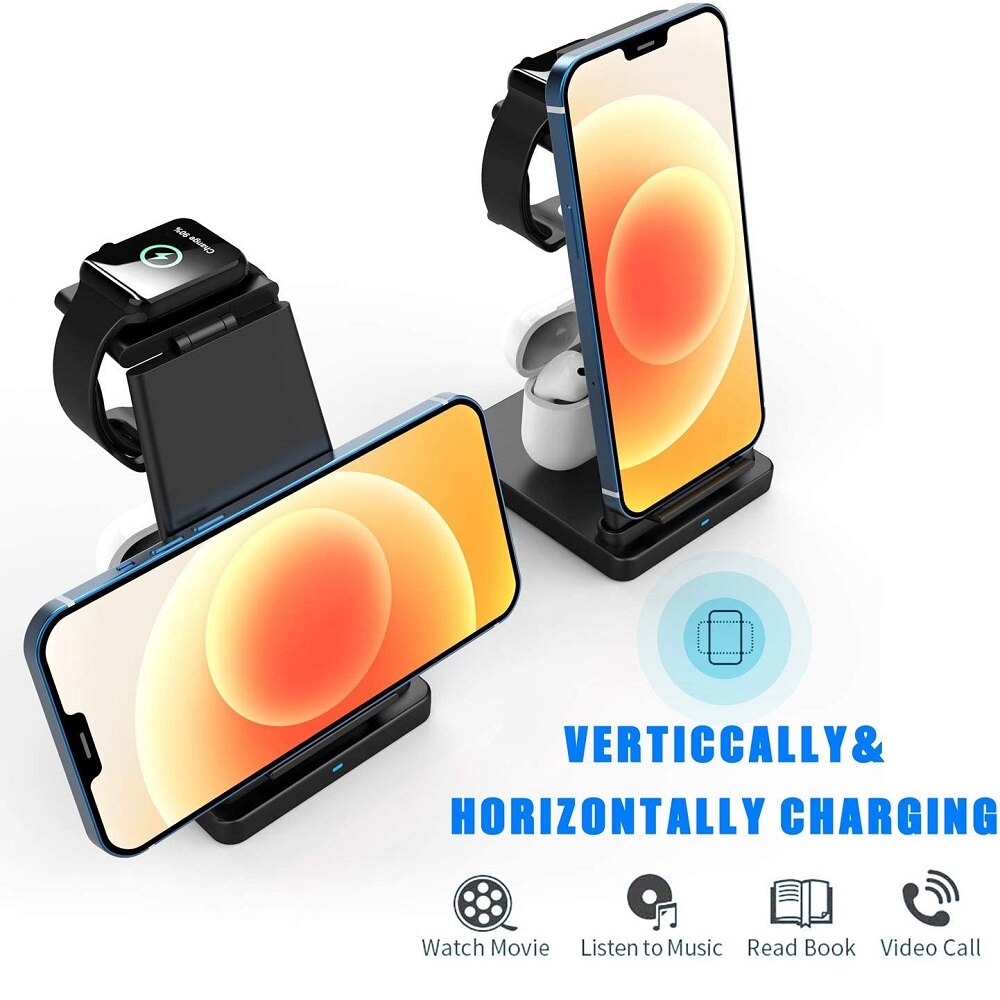 3-in-1 Wireless Charger Dock 15W Fast Charge for iPhone 12 11 XS XR X 8 Apple Watch Airpods Pro