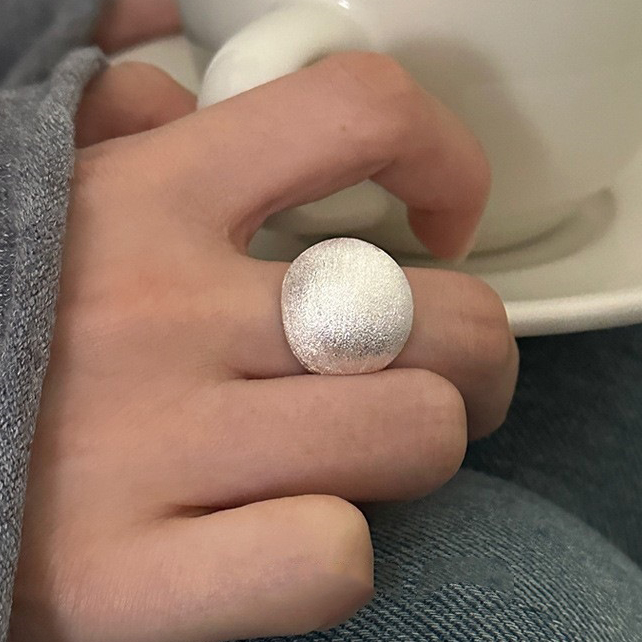 925 Sterling Silver Round Ball Wire Drawing Frosting Opening Ring Index Finger Adjustable for Women Girl Jewelry Party
