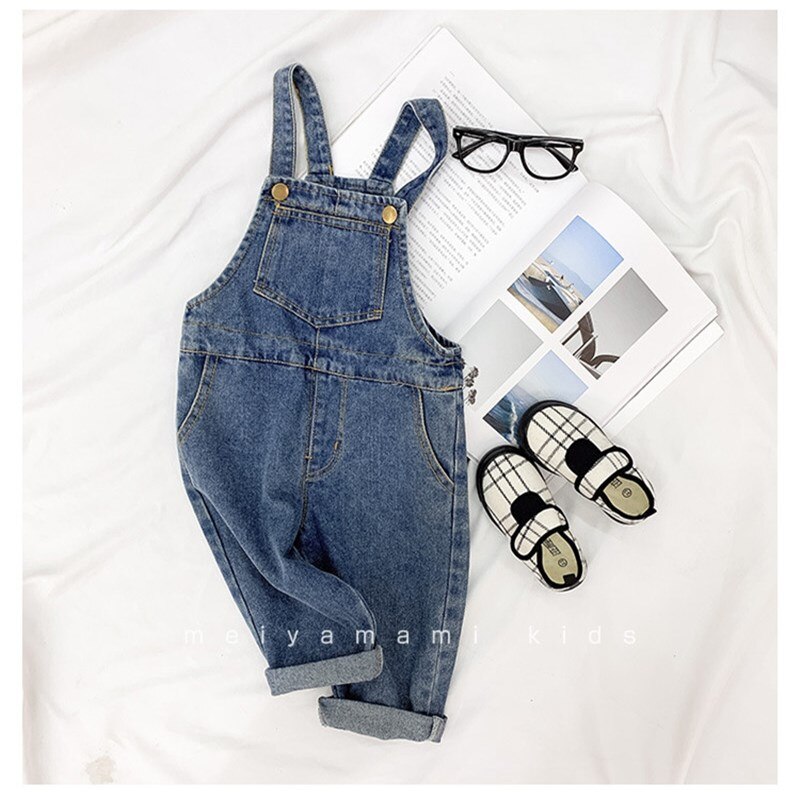 Spring Autumn Korean style baby boys denim loose overalls cute girl kids casual all-match suspender trousers bib pants