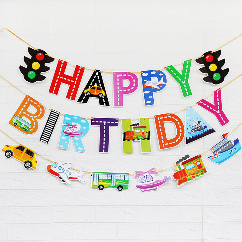 Bannière de transport de feux de circulation, banderole de dessin animé, décorations de fête d&#39;anniversaire pour bébé, décor de bannière d&#39;avion de voiture