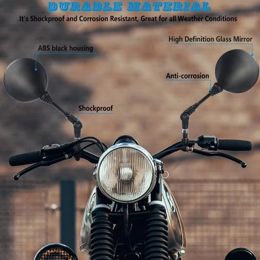 1 Pair of Motorcycle Rearview Mirror Round Foldable M8 M10 for Street Bikes Sport Bikes Scooters Cruisers ATV Motorcycles