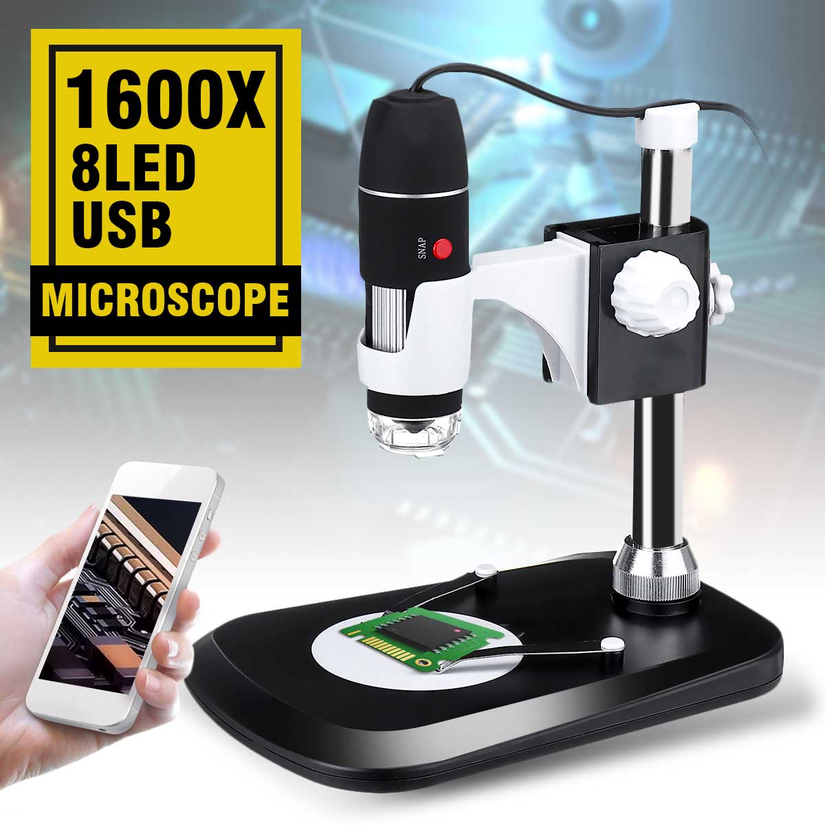 1600x 8 led zoom usb digitalt mikroskop forstørrelsesglas endoskop kamera + videostativ
