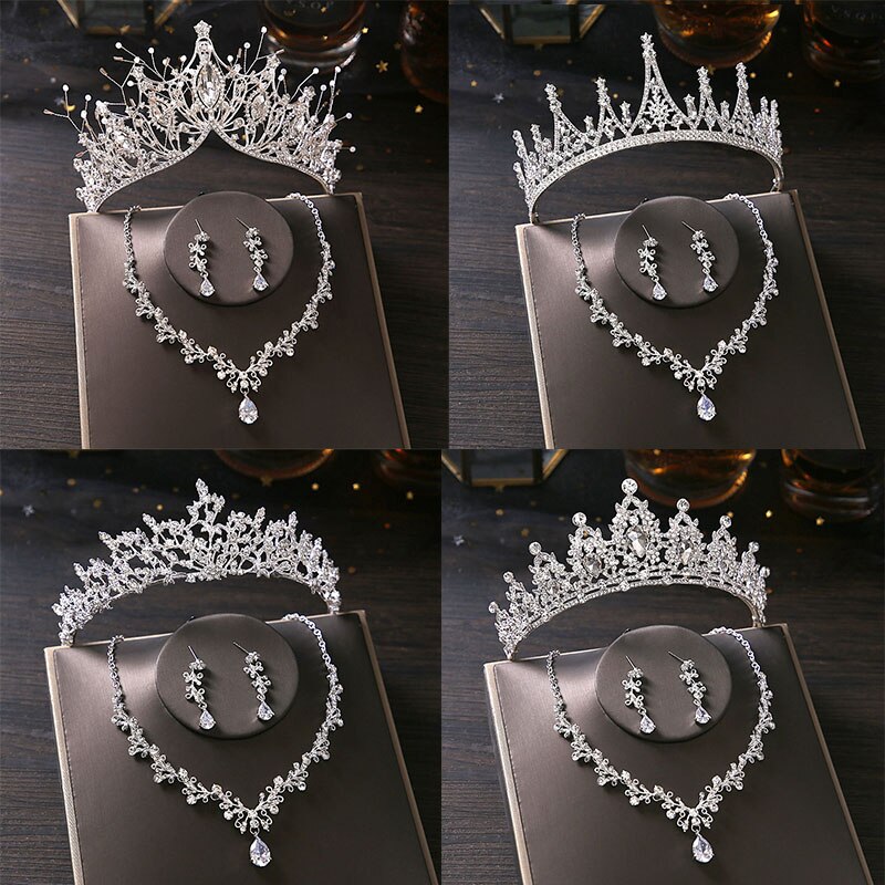 Ensemble de bijoux indiens pour mariée, Collection de mariage, accessoires de mariage pour femmes, couronne, diadème, collier, boucles d&#39;oreilles