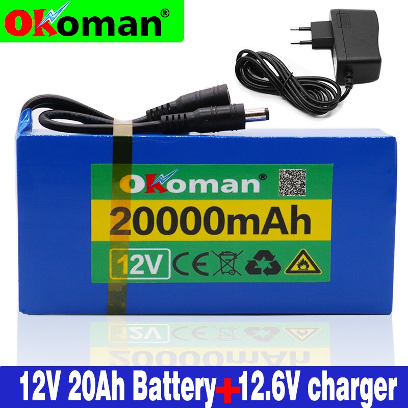 Super Rechargeable Portable Lithium-ion Battery DC 12V 20000mAh With US or EU Plug 12.6v 20Ah battery pack+charger