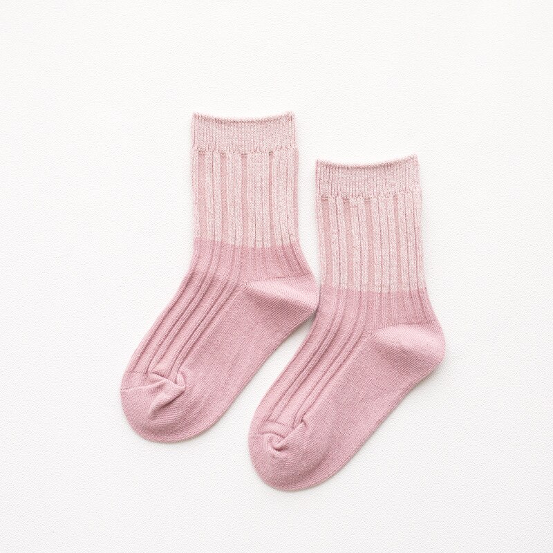 Children Night Light Luminous Cotton Socks Autumn Solid Double Color Stripe Socks for Kids Boys Girls 1-8 Years Old: pink / 6-8 years old