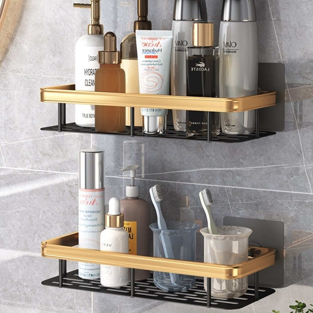 Étagère d&#39;angle de salle de bain de luxe, sans perceuse, support de rangement de caddie de douche, porte-shampoing, organisateur de toilette, accessoires de salle de bain: Upgrade Set