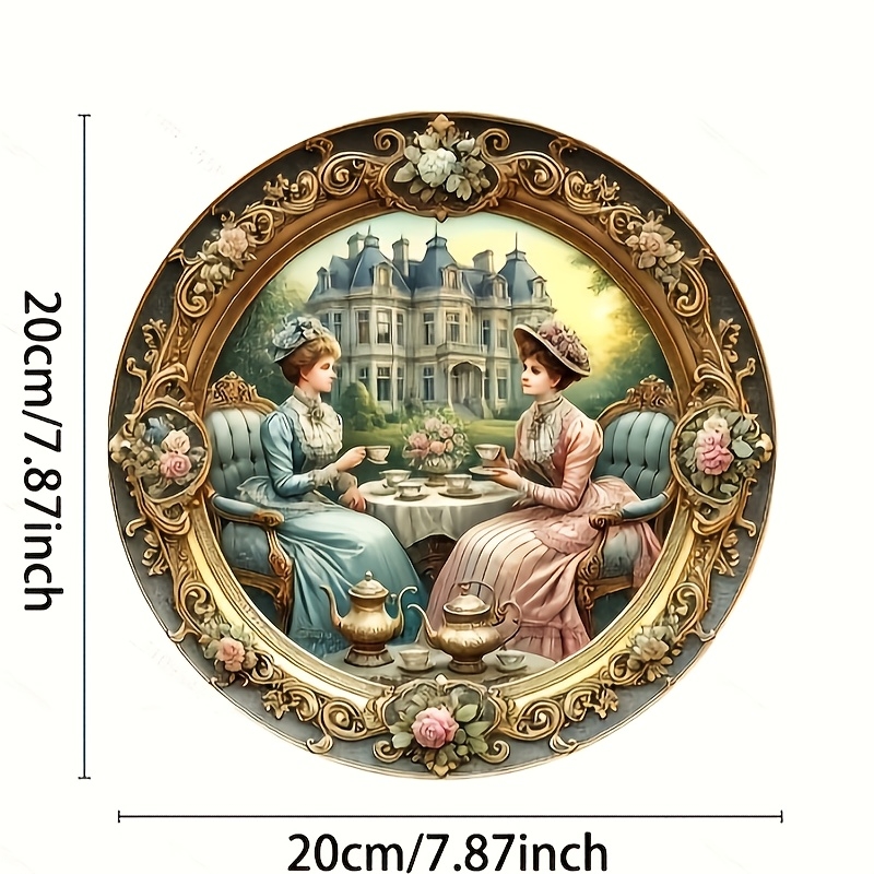 Targa blu per Tè festa da giardino vittoriano 8 targhe da parete rotonde in legno 1 pezzo pollici 2D per giardino ristorante agricolo interno ed esterno: Default Title