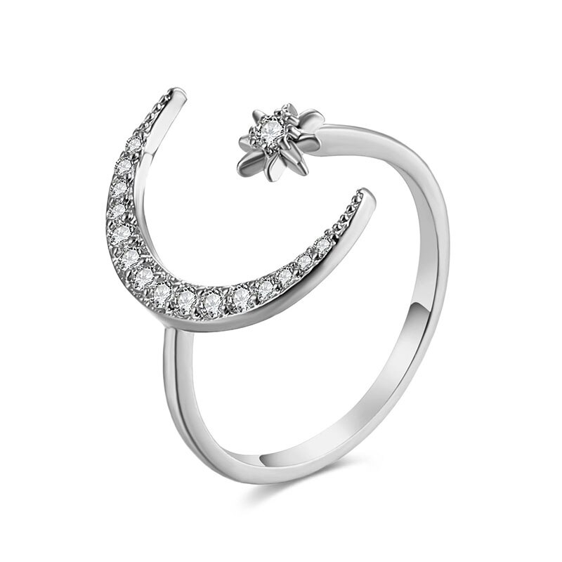 Vkme Crescent Crystal Crystal Ring Engagement Ring Creatieve Verstelbare Ring Vrouw Verklaring: silver