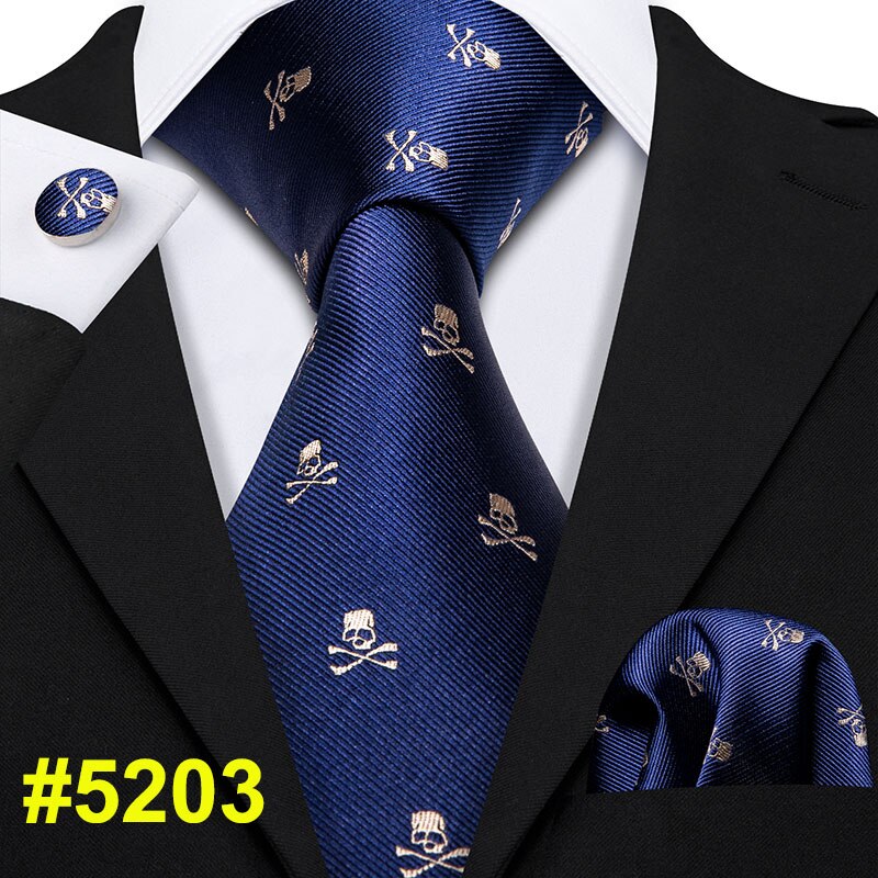 Red Skull Men Tie Set 8.5cm Silk Handkerchief Ties For Men Wedding Business Barry.Wang Gravata Necktie: LS-5203