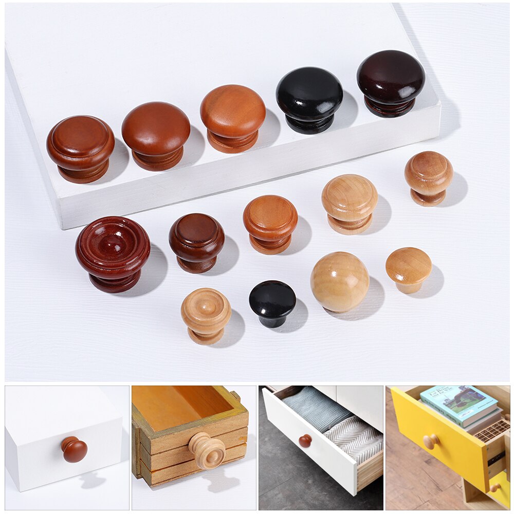 1Pc Natural Wood Kitchen Cabinet Drawer Knobs Cupboard Dresser Furniture Handle Hardware with Screw Wardrobe Pulls Handle