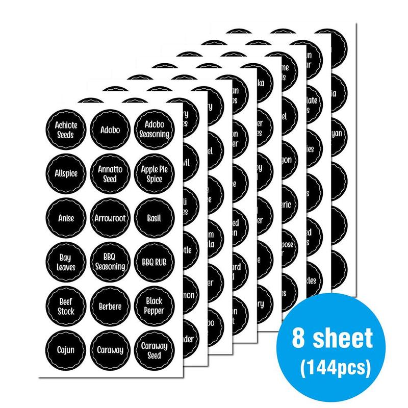 8 Sheets/Set 144 Stickers Kitchen Spice Label For Food Bottle Chalkboard Stickers Storage Container Room Label P8R7
