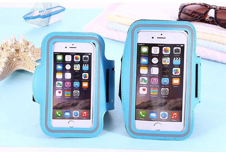 Universele outdoor sport telefoonhouder, armbandhoes voor samsung, sportschool hardloop telefoontas, armbandhoes voor iphone xs max voor samsung: Hemelsblauw l