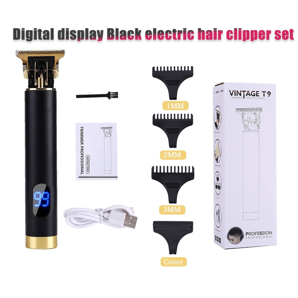 Rechargeable Clipper Hair Mower Trimmer Men CutterShaver Beard Electric Haircut Machine Hairstyle Cutting Portable: Digital-Black-1