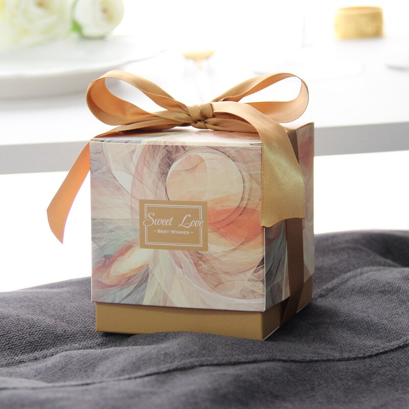 Paper Candy Box Wedding Favors Bag with Ribbon For Guests Wedding Baby Shower Birthday Party Decoration: Gold / S 7.5x7.5x8.2cm / 20 PCS