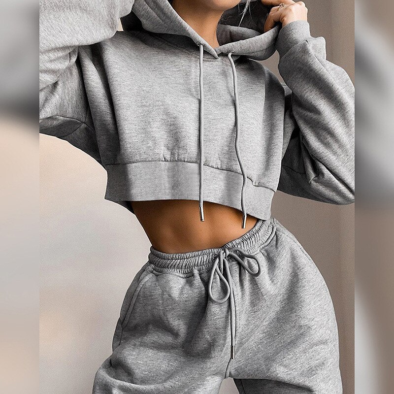 Winter Mode Outfits Voor Vrouwen Trainingspak Hoodies Sweatshirt En Joggingbroek Casual Sport 2 Delige Set Trainingspakken: Grijs / S