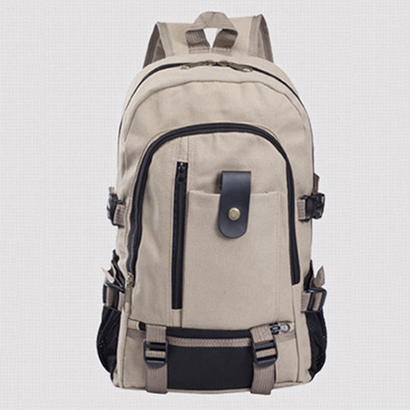 Mannen Canvas Rugzak Grote Capaciteit Schooltas Explosie Effen Kleur Rugzakken Mode Toevallige Reizen Sport Rugzak: light khaki