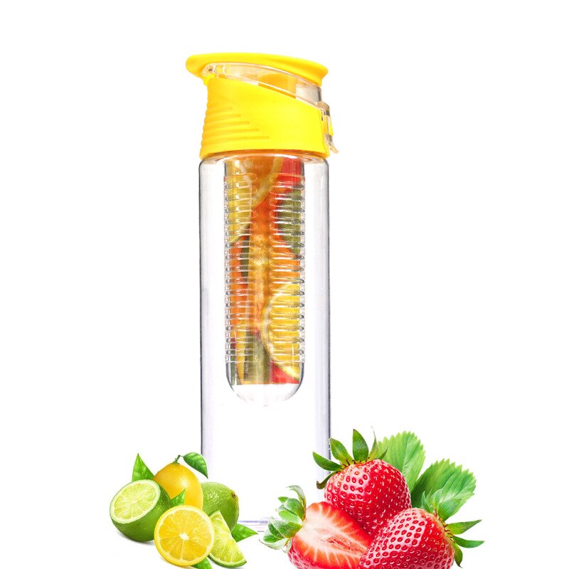 BPA Freie Obst Flasche für Wasser Flasche Obst Infuser Trinken Wasser Flaschen Saft Sport Zitrone Tritan Wasser Flasche Fitness Mädchen: Gelb 800ml