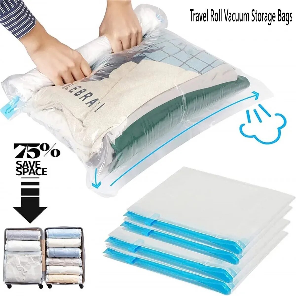Oprolbare reisruimtebesparende opbergzakken voor bagage, kleding, cruiseschip, Essentials Home Packing-Organizer