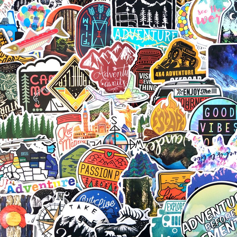 65Pcs Outdoor Adventure Computer Sticker Explore Nature Climbing Camping Travel Waterproof Laptop Decals For MacBook/HP Notebook