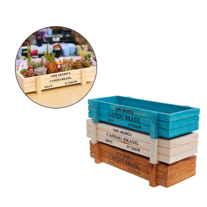 Vintage Wood Garden Flower Planter Succulent Pot Rectangle Trough Box Plant Bed