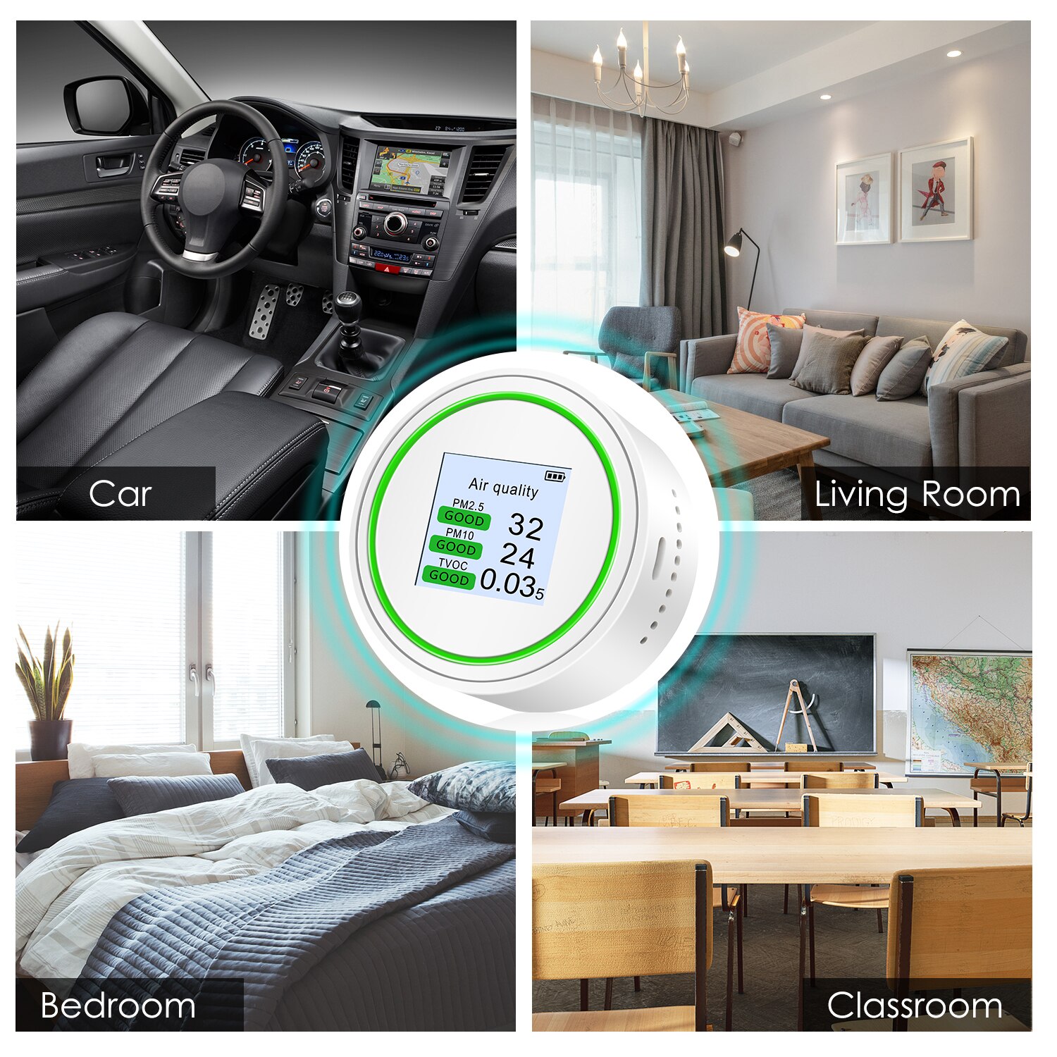 PM2.5 Tester Air Detector Palm Size Air Tester High Accuracy Air Monitor for PM2.5 &amp TVOC &amp AQI