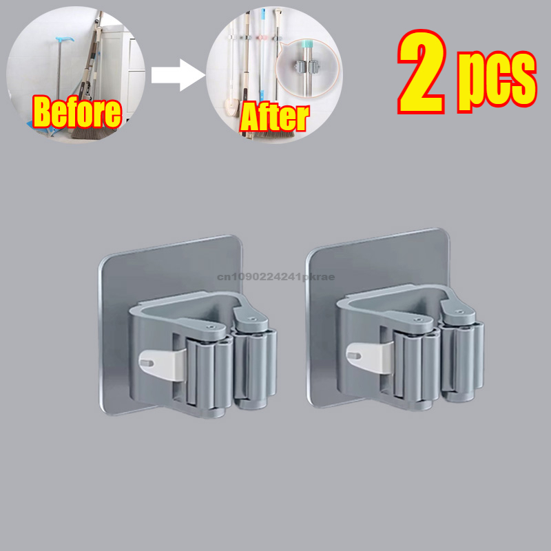 Self-adhesive Mop Holder Broom Stand Wall Mounted Mop Support Sweeping Brush Hook Storage Organizer Bathroom Kitchen Accessories: Rojo