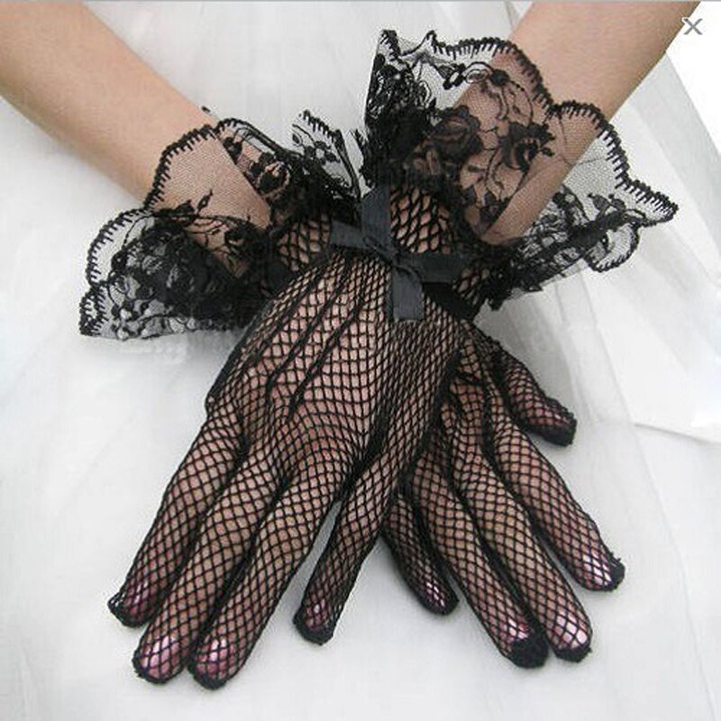 1 Paar Zwart Wit Kleur Lace Visnet Handschoenen Kanten Handschoenen Fingered Handschoenen Voor Party Guantes Mujer