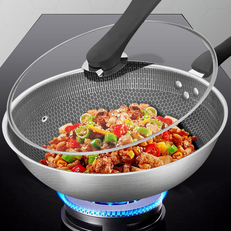 Honingraat Textuur Rvs Wok, Gelijkmatig Verwarmd, Ongecoat Non-stick Pan, Geen Kachel, inductie Fornuis Pan