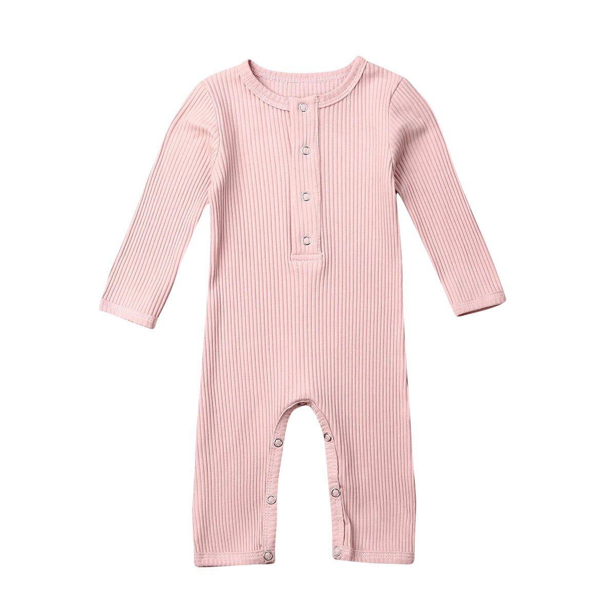 otoño Casual bebé niño niña tejido algodón manga larga mono ropa sólida niños atuendos de peleles: Rosa / 6 meses