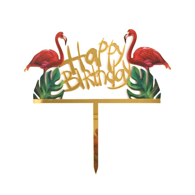 1pc tillykke med fødselsdagen kage topper farverig akryl unicorn flamingo blomster ballon til unicornio fest dekoration dessert: 2