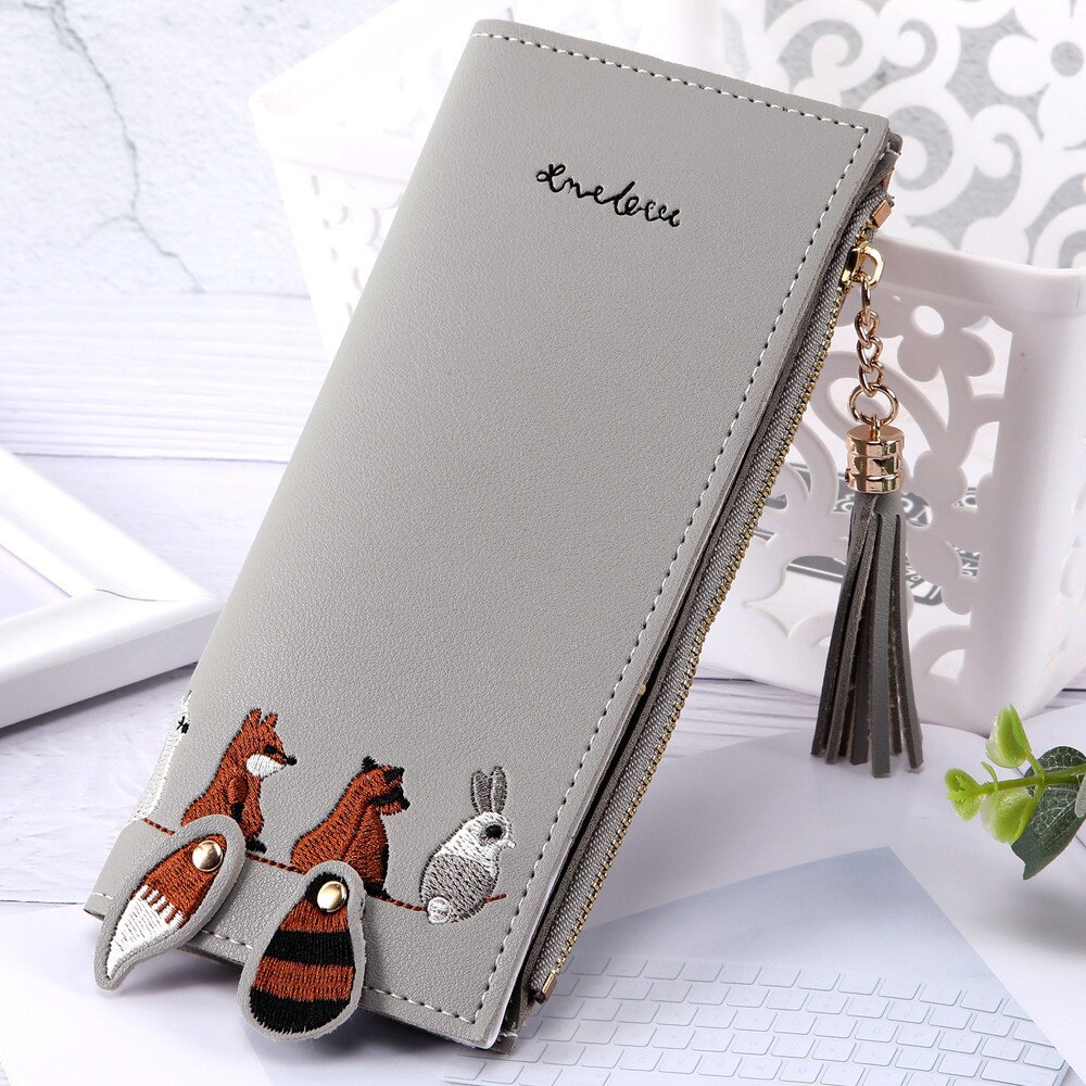 Mulheres Gato Raposa Carteira Longa Tassel Coin Purse Cartão Titular Do Cartão de Titulares de Cartão de Bolsa de Negócios Pacote Визитница #15: Gray 