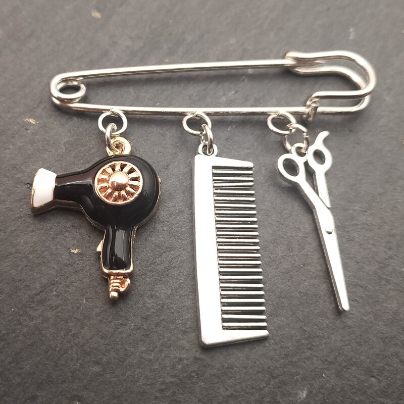 Broche créative pour coiffeur, breloque, personnalité, bijoux, ciseaux de coiffure, peigne pendentif, broche de lavage et de coupe,