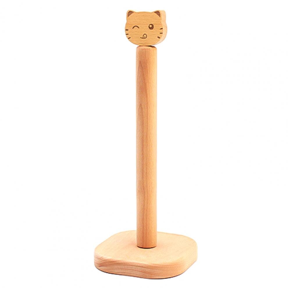 Cartoon Roll Holder Roll Paper Tissue Storage Holder Stable Wooden Animal Shape Rack Paper Towel Roll Holder Stand for Kitchen: Kitty