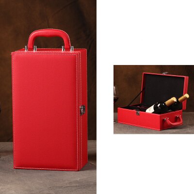 PU Leather High-grade Wine Double Box 750ml 2 Bottles Package Leather Wine Box Solid Top-grade Commercial Packing: 14
